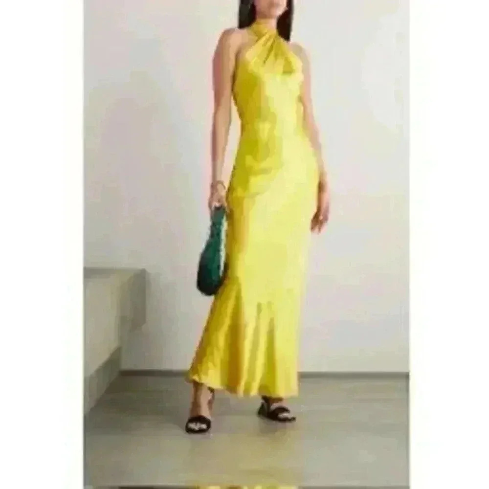 New NWT L'AGENCE Estee Twist Neckline Dress in Lemon Tonic Multi Python Snake Re